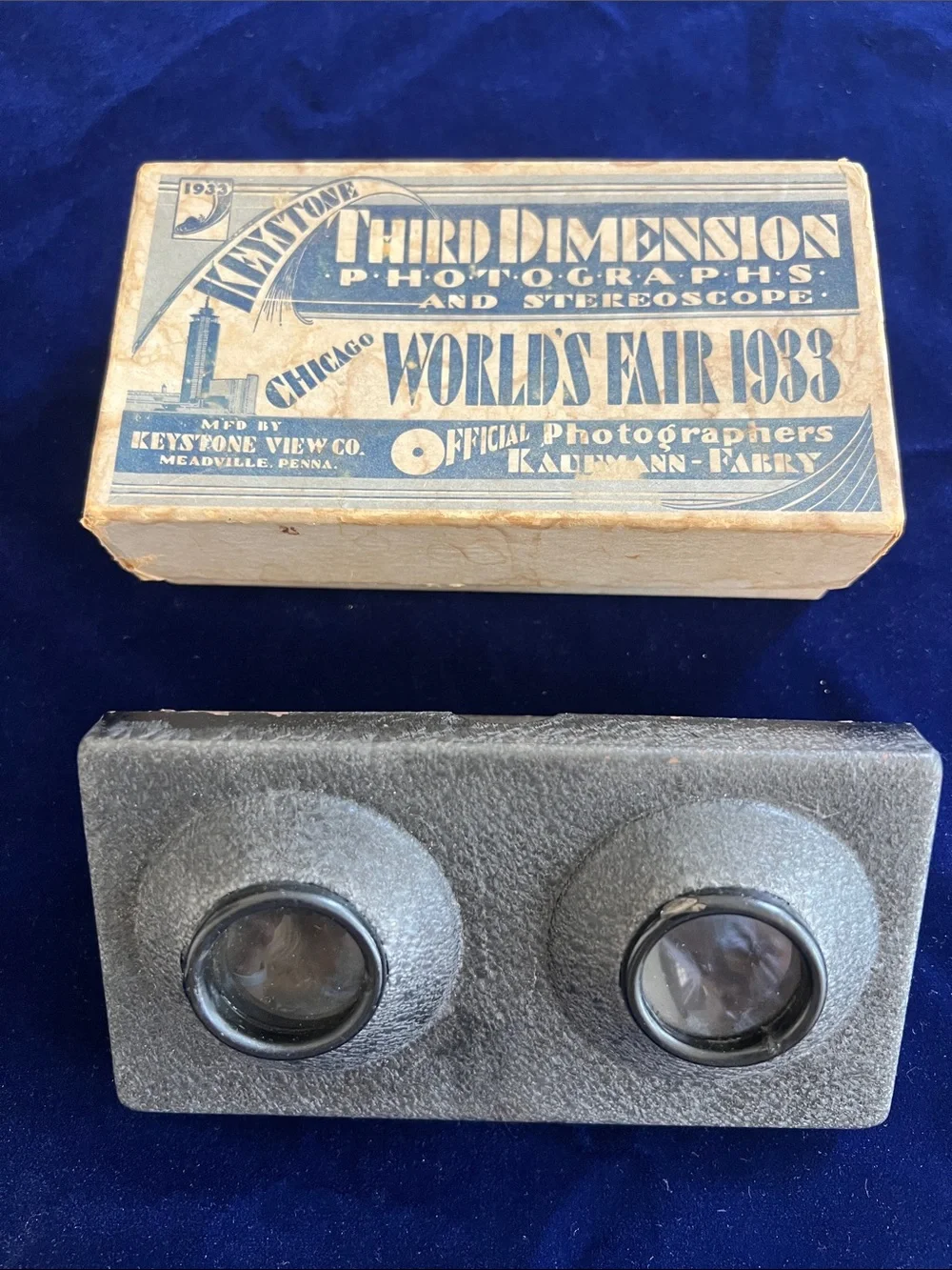 1933 Chicago World Fair, Stereo THIRD DIMENSION STEREOSCOPE- Black, Original Box